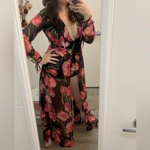 Luxxel size M maxi romper dress/shorts.black floral. Pre-worn, perfect condition